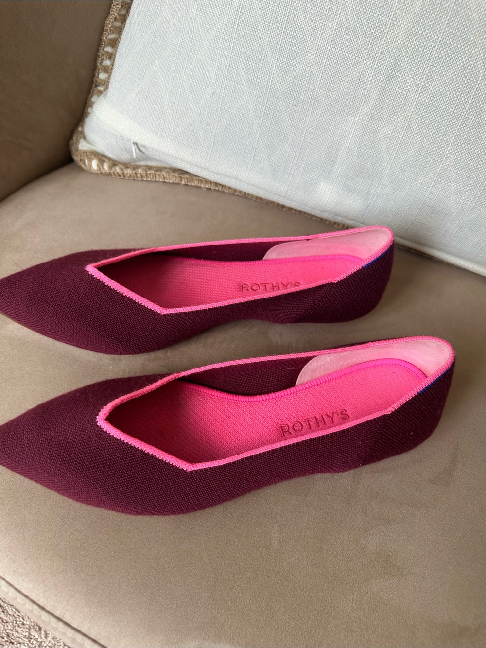 Rothy's The Point Ballet Flat Slip-On Merino Wool Currant Pink Size 9.5 - Picture 6 of 15